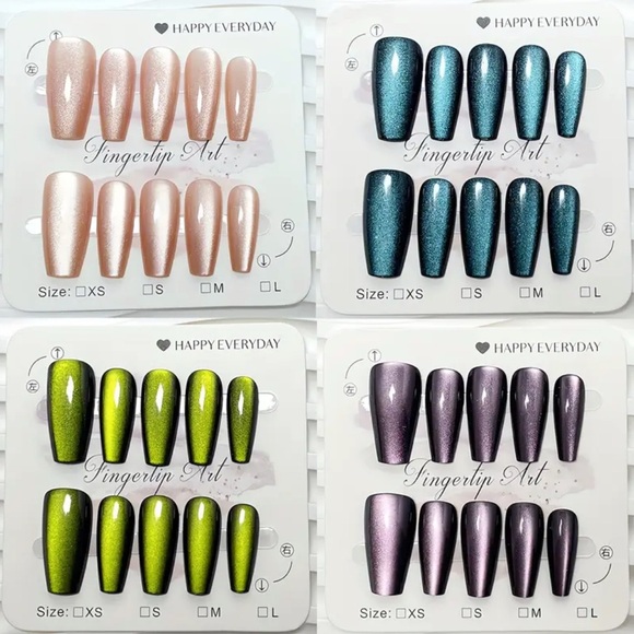 Set of 4 sparkling cat eye Press-On Nail Sets 40 pc reusable, medium length NWT - Picture 4 of 5